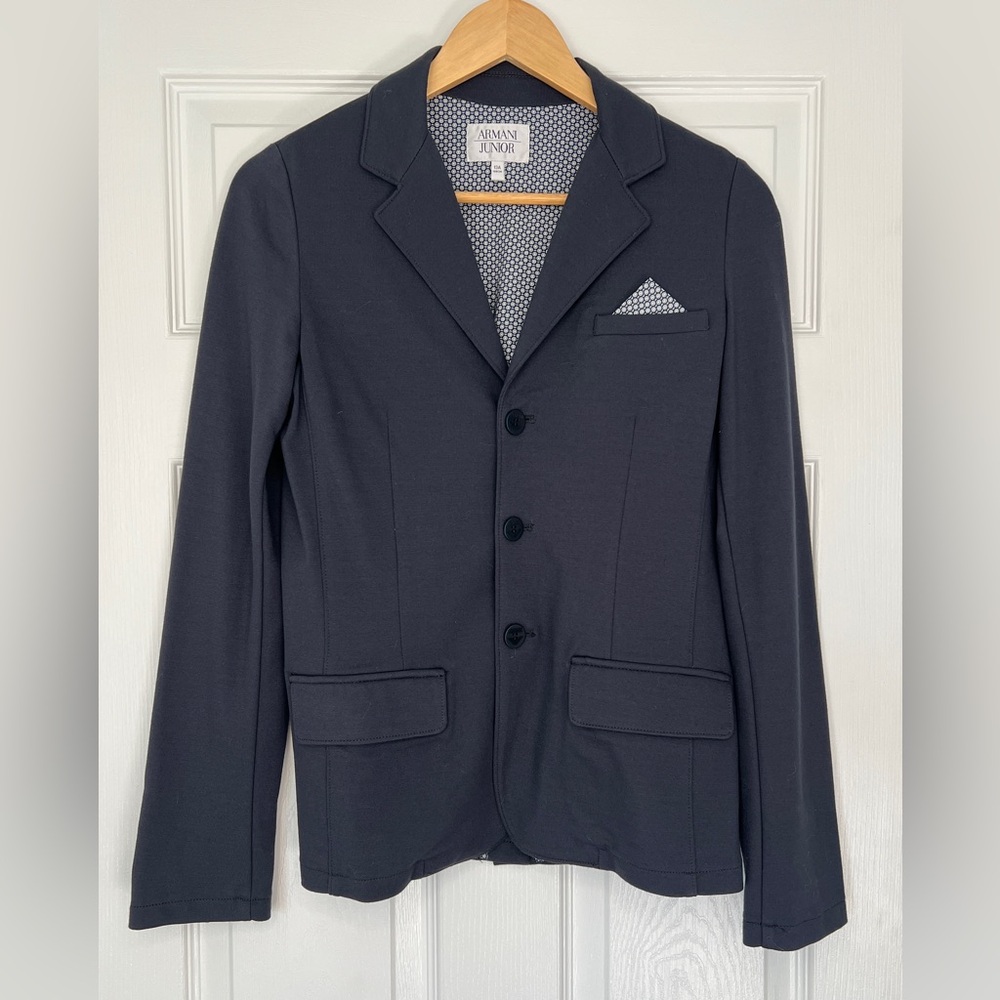 Armani Junior Boys Navy Knit Blazer | Size 13A | Designer Jacket